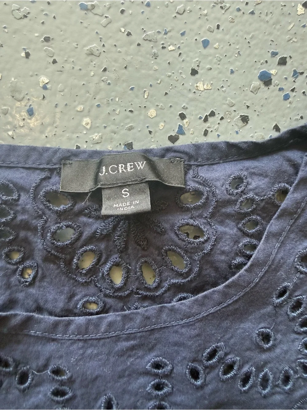 J. Crew Navy Blue Short Sleeve Eyelet Yoke Tee